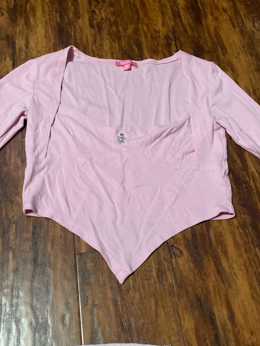Sugar Thrillz Pale Pink Long Sleeve Pointed Hem Top medium
